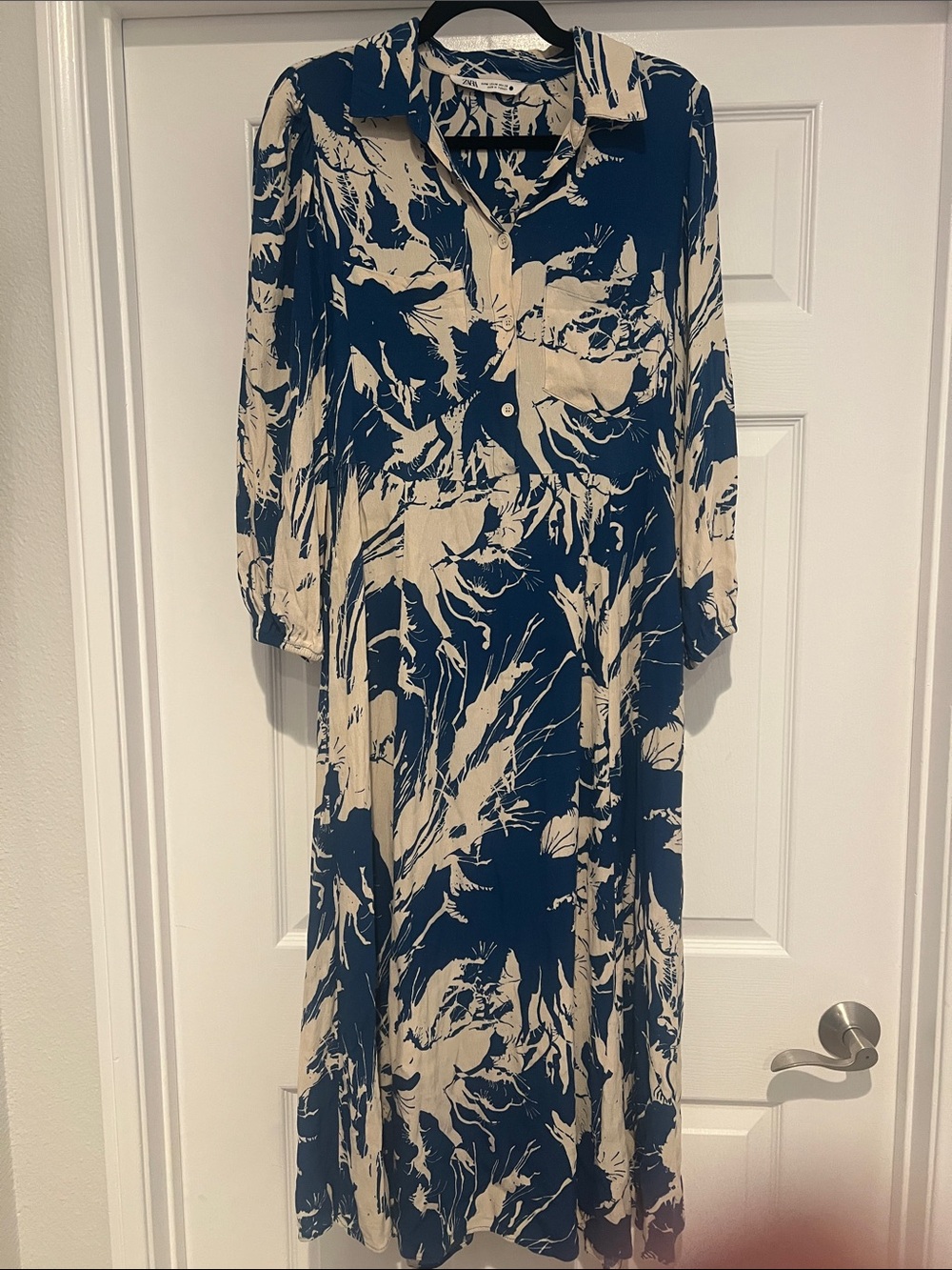 Zara Navy and Cream Abstract Maxi Dress